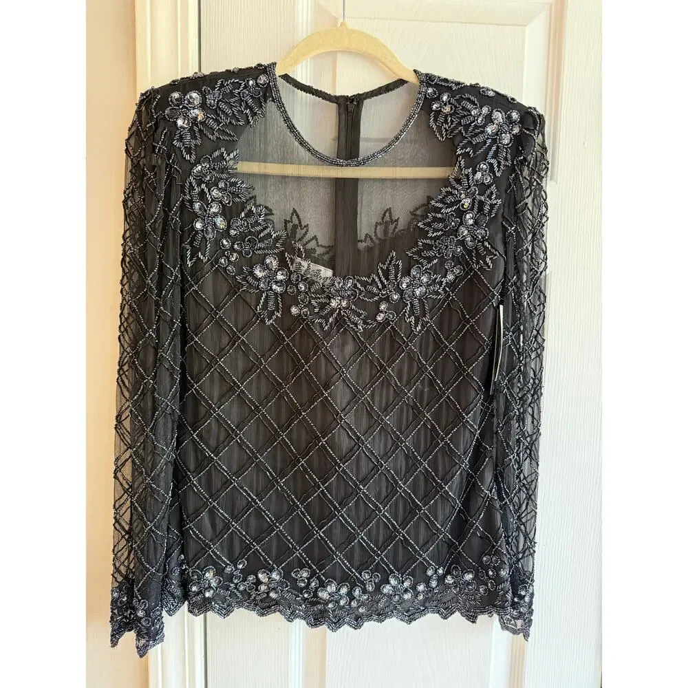 Vintage Women’s 1980s Stenay Beaded Silk Top Small NWT Glam Statement - Picture 2 of 11